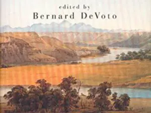 Vintage book cover with painted river landscape