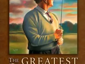 Illustrated golfer holding club on book cover