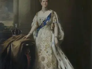 Regal woman in ornate coronation dress