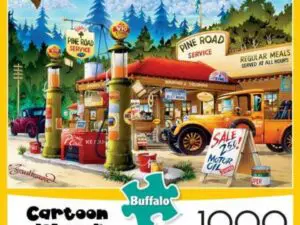 Cartoon vintage gas station puzzle box