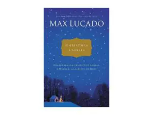 Blue Christmas book cover with snowy cottage