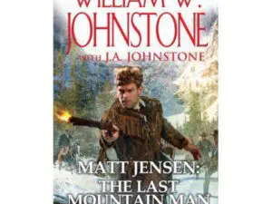 Frontiersman firing rifle in snowy mountain