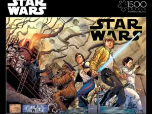 Star Wars characters with lightsaber and blasters