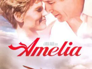 Amelia movie poster: couple above vintage airplane