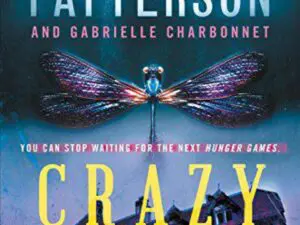 Iridescent dragonfly above house on book cover
