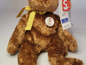 Beanie Baby brown teddy bear with FIFA pin