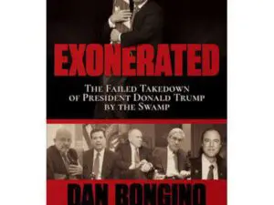 Book cover titled EXONERATED, politician hugging flag