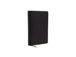 Black leather-bound embossed book with gold ribbon