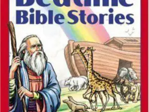 Noah with ark and animals under rainbow