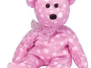 Pink polka dot teddy bear with bow