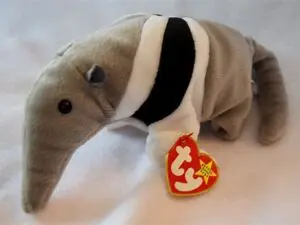 Grey anteater plush toy with Ty tag