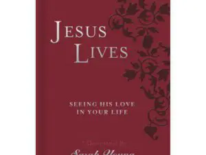 Maroon book cover reading "Jesus Lives