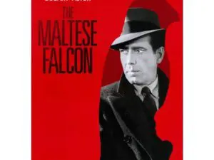 Vintage film noir poster with man in fedora