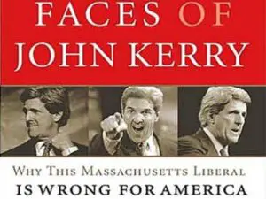 Red book cover showing three portraits of politician