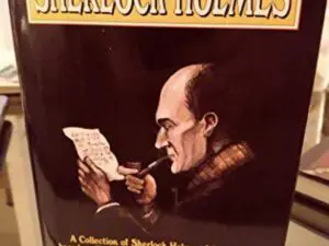 Sherlock Holmes book cover with portrait smoking pipe