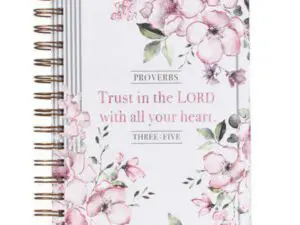 Pink floral spiral notebook with Bible verse