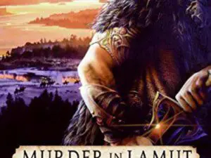 Book cover: Murder in Lamut, warrior with dagger
