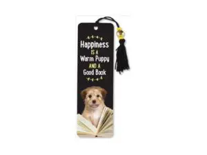 Happiness is a Warm Puppy and a Good Book Beaded Bookmark with Black Tassel