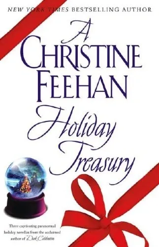 A book cover with a snow globe and ribbon.