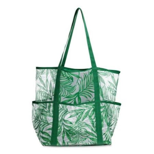 Time and Tru Mesh Beach Tote - Tropical Leaves (Green)