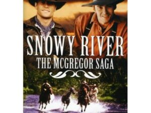 Western movie poster: riders splashing through river