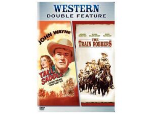 Vintage Western double-feature DVD cover with cowboys