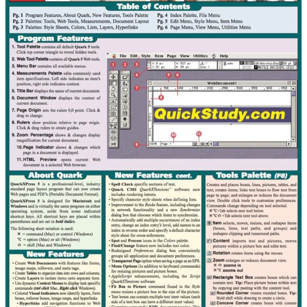 QuarkXpress 5: Quick Reference Study Guide by Bar Charts, Inc.