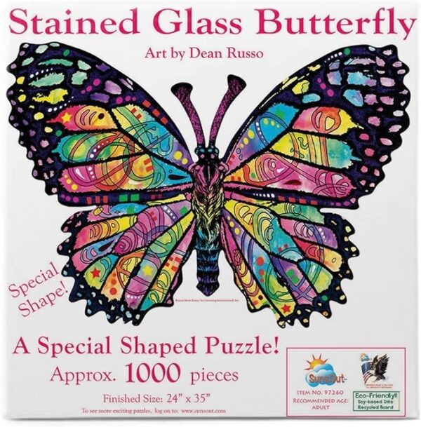 "Stained Glass Butterfly" Shaped SunsOut 1000 Piece Puzzle