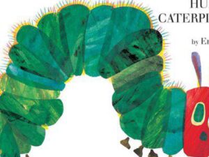 Bright green caterpillar illustration with red head