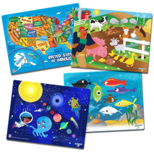 4-Pack Puzzles — 25-Piece Inlay Puzzles for Children — Ages 3