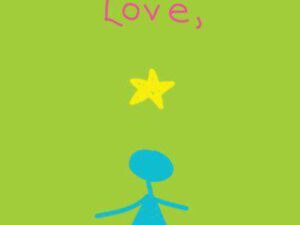 Childlike drawing of girl reaching for star