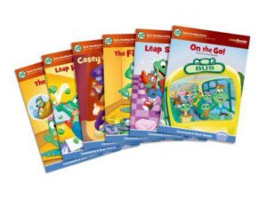 Colorful children's reading books featuring cartoon frogs