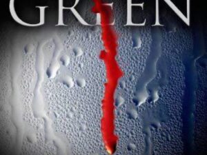 Red streak on wet glass book cover