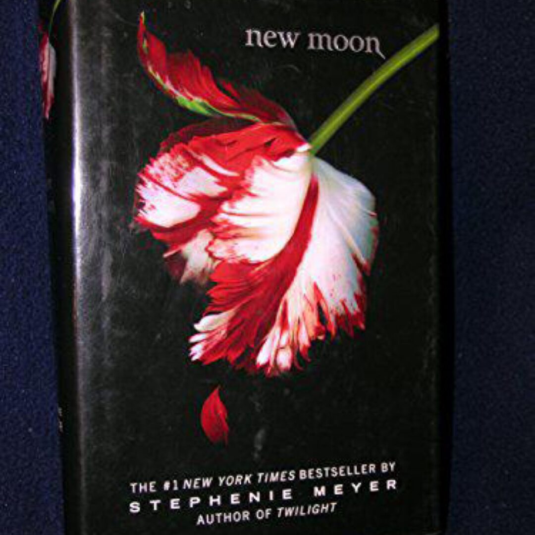 New Moon book cover with red flower