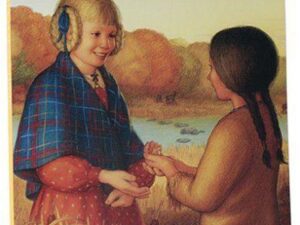 Two children holding hands by autumn lake