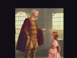 Elderly man blessing young girl in pink dress