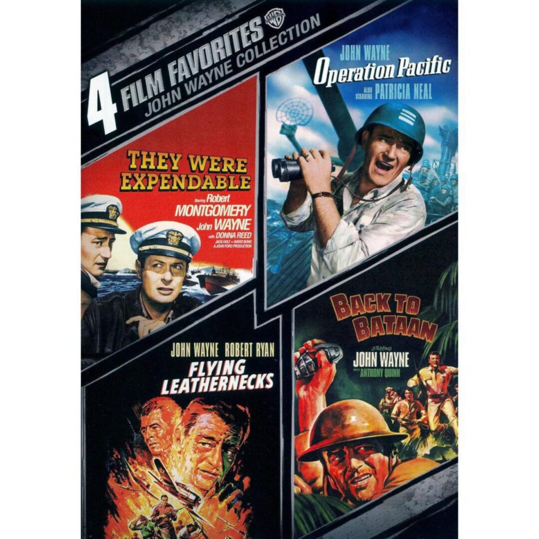 Four-panel vintage wartime movie poster collage