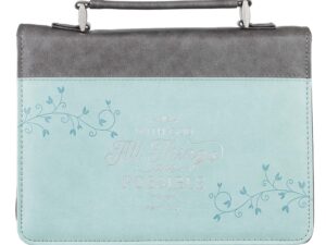 "With God All Things Are Possible" Women's X Large Teal Leatherlook Zippered Bible Cover