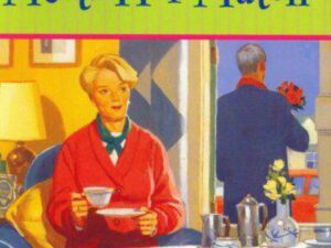 Woman holding teacup, man with flowers