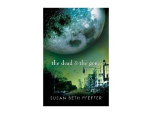 Apocalyptic book cover: giant moon over city