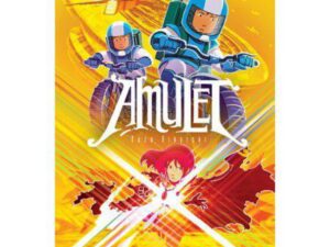 Amulet book cover: riders and glowing heroine