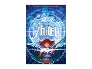 Amulet book cover: girl with glowing staff