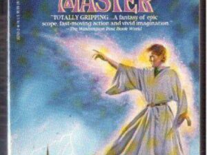 Robed wizard casting lightning over stormy city