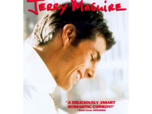 Smiling man's profile on romantic movie poster