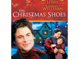 Christmas movie poster: man, woman, child, snowy house