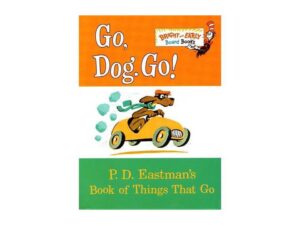 Children's book cover showing dog driving car