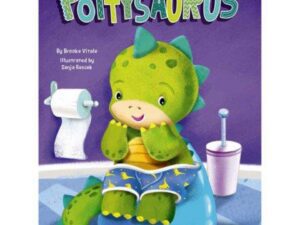 Cartoon dinosaur sitting on potty on book cover