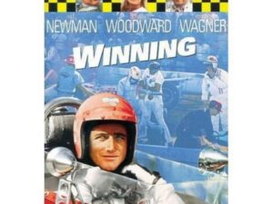 Vintage racing movie poster with helmeted driver