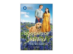 Couple with dog in bluebonnet field book cover