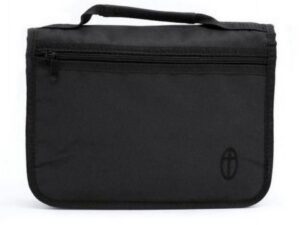 Black travel toiletry bag with handle